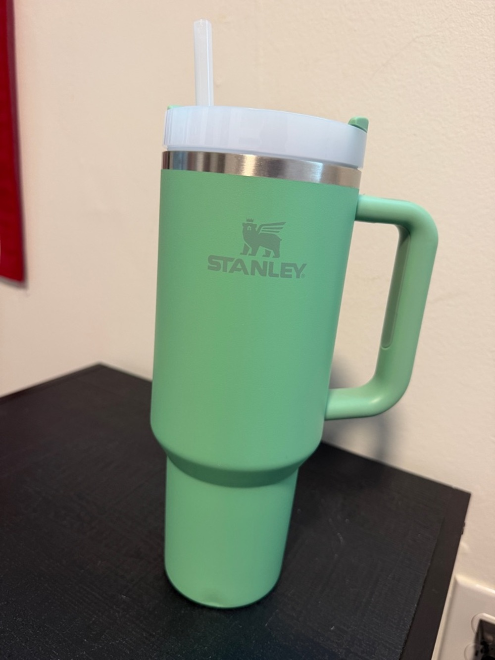 Stanley Mint Green Travel Mug with Handle and White Lid
